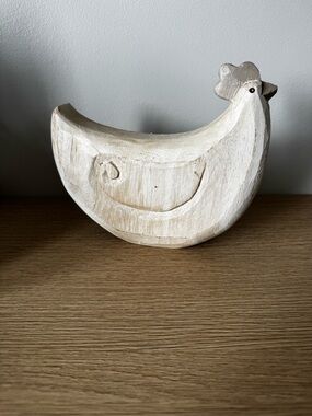 Wooden Carved Hen Figurine in Distressed White